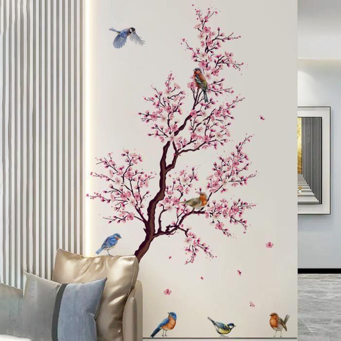 decalmile Stickers Muraux Fleurs de Cerisier Rose Arbre Autocollant Murale  Oiseaux et Branche Décoration Murale Chambre à Coucher Salon Cuisine  (H:100cm) : : Bricolage