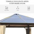 Outsunny Tonnelle pavillon de jardin avec toit rigide polycarbonate imperméable 4 parois latérales anti-UV moustiquaires marron-3