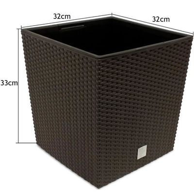 2x Bac à Fleurs 35L Aspect Rotin Marron - Jardinière Intérieur Extérieur Avec Poignées