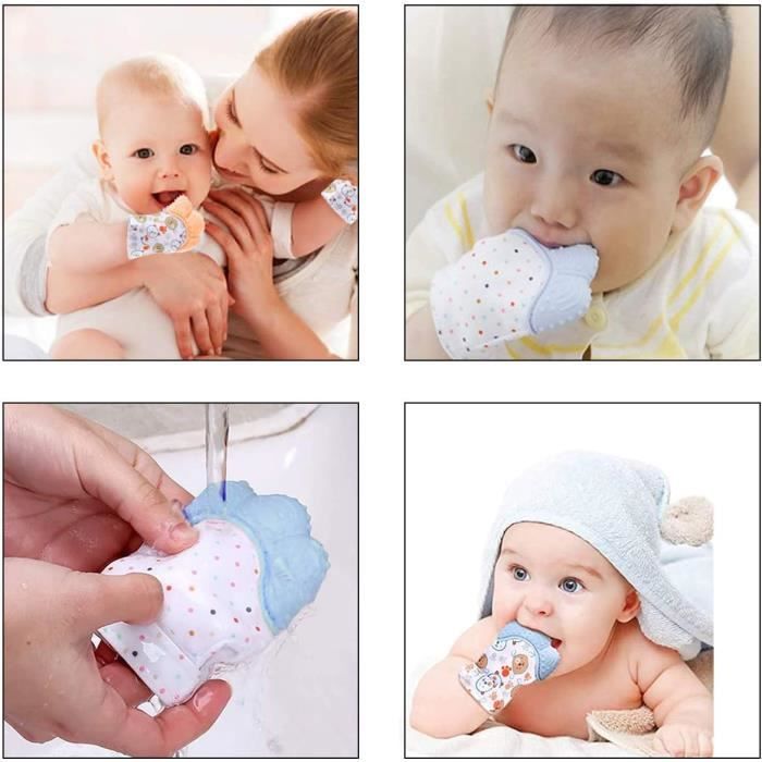 Gant De Dentition Pour Bebe 4Pcs Gants De Dentition En Silicone Mitaines De Dentition Pour Age 3 12 Mois Bebe Orange Bleu u2762 Cdiscount Puericulture Eveil bebe