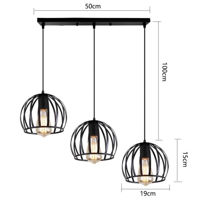 Fusion Suspension Luminaire Rétro 3 Têtes Lustre Cage en Métal E27 Lampe  Disque Noir pour Salon Cuisine Burerau - Cdiscount Maison