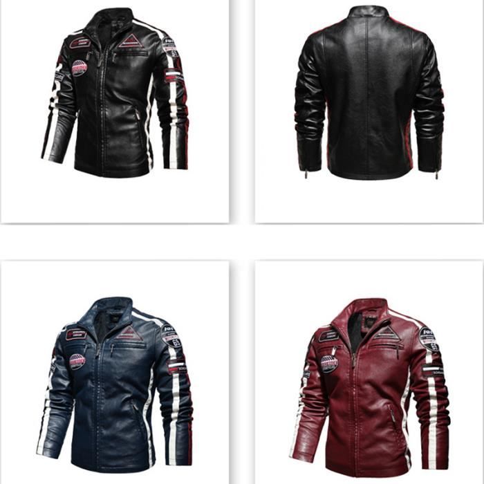 Blouson Moto Homme En Simili Cuir - Veste D'hiver Classique, Coupe Regular Fit, Pour Travail, Loisirs, Style Minimaliste - 7