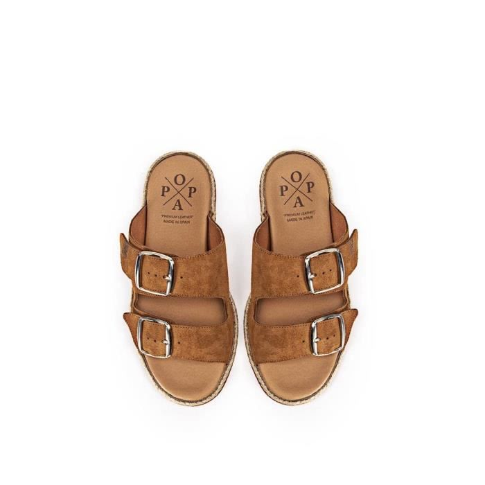 Sandales femme POPA Serraje Marron cuir Plateforme en jute