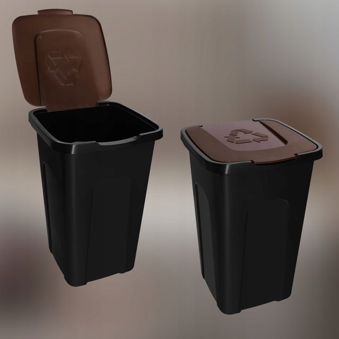 Poubelle De Tri Keden Systema Q 20L Marron Clair - Avec Couvercle Et Anse - Accroche Mur/porte - 295x235x445mm