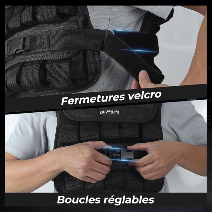 Gilet Lesté Réglable – 15/20/50kg Max, Maille Respirante, Bretelles Rembourrées