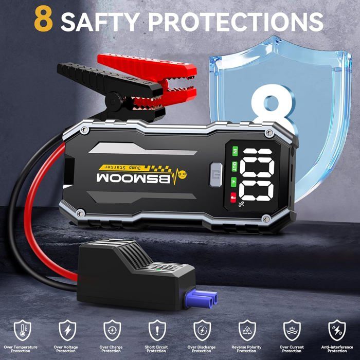 Booster Batterie Voiture ACMOUNT 5000A - Démarreur Puissant Avec Écran LCD Et LED