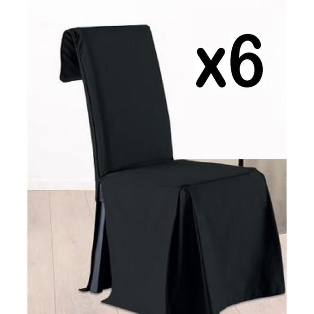 Lot de 6 Housses de chaise ajustable noir 100% coton  Cdiscount Maison