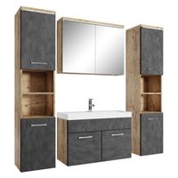 Meuble de salle de bain Paso XL 80 x 40 cm Chêne châtaignier avec gris – Armoire de rangement Meuble lavabo evier Meuble lavabo