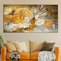 Affiche et impression de fleurs dorées abstraites, peinture sur toile moderne, tableau d'art mural pour salon, 60×120cm Sans cadre