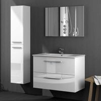 Meuble de salle de bain - BRABU - Blanc Brillant - Bois - Vasque Simple - L 80 x l 45 x H 57