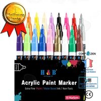 CONFO® Ensemble de stylos marqueurs acryliques 18 couleurs stylo marqueur à base d'eau couleur à tête unique stylo aquarelle