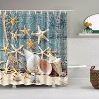Rideau de Douche Conques étoiles de mers sable Tissu Polyester imperméable 180 x 200cm Anneaux Inclus