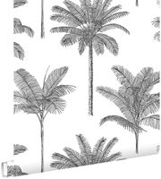 papier peint palmiers noir et blanc - 0,53 x 10,05 m - 139162