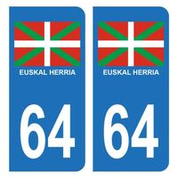 Autocollant Stickers Plaque d'immatriculation Auto Voiture 64 Euskal Herria Pays Basque