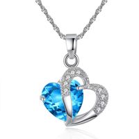 LCC® Collier double coeur cristal plaqué argent Couleur Bleu roi