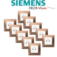 Siemens - LOT 10 Prise 2P+T Blanc Delta Viva + Plaque Métal Marron