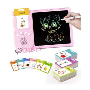 JEU D'APPRENTISSAGE Jouet éducatif anglais pour enfants de 1 à 6 ans - Cartes flash parlantes avec tablette d'écriture LCD - Blanc