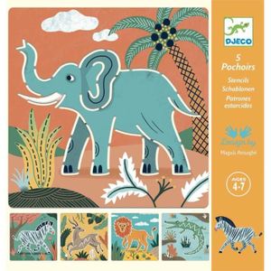 JEU DE COLORIAGE - DESSIN - POCHOIR Pochoirs animaux sauvages - DJECO - DJ08916 - Pour enfants de 3 ans et plus - Multicolore