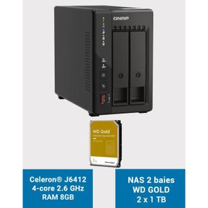 SERVEUR STOCKAGE - NAS  QNAP TS-253E 8GB Serveur NAS 2 baies WD GOLD 2To (2x1To)