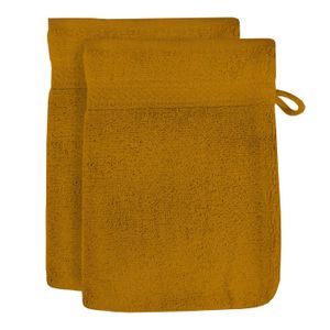 GANT DE TOILETTE Lot de 2 gants de toilette en coton 500 gr/m2 LAGUNE moutarde, par Soleil d'ocre