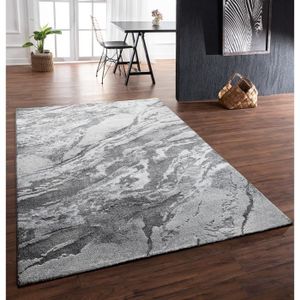 TAPIS The carpet Marvi Tapis de salon doux de haute qualité, effet haute profondeur, abstrait, gris argenté, 200 x 290 cm