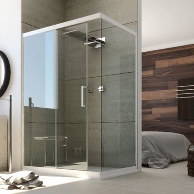 Cabine de douche 1/4 de cercle 80x80x185cm avec receveur de douche blanc 80x80x3cm, cabine de douche coulissante en verre de sécurité transparent