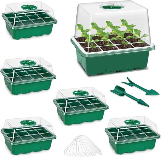 Mini Serre Pour Semis 5 Pièces - Bacs à Semis 60 Cellules Avec Étiquettes | Kit Démarrage Graines Intérieur