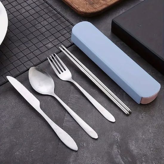 Kit De Couverts Pliables En Inox De Poche | Bleu - - Yannick