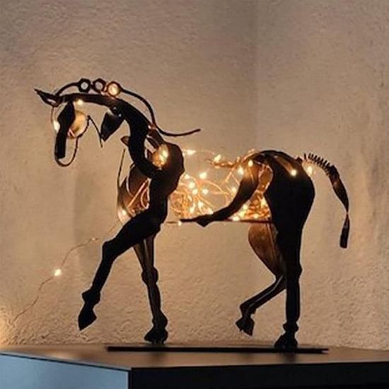 Jolie Sculpture Cheval En Bois Et Métal Sur Socle - Bon état
