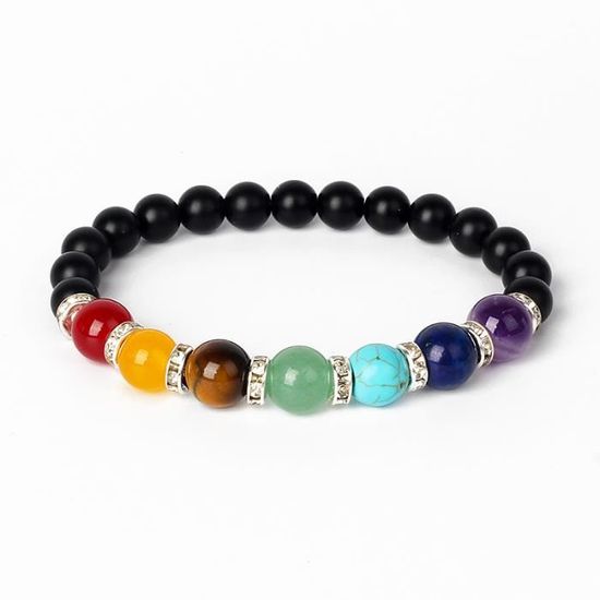 Bracelet élastique 7 Chakras En Jade Blanc Et Pierres - Acier Inoxydable