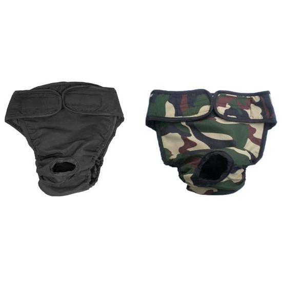 2 Pcs Culotte Hygiénique Pantalons Sanitaires Lavable en Coton pour Chien Chiot Unisex Camouflage + Noir