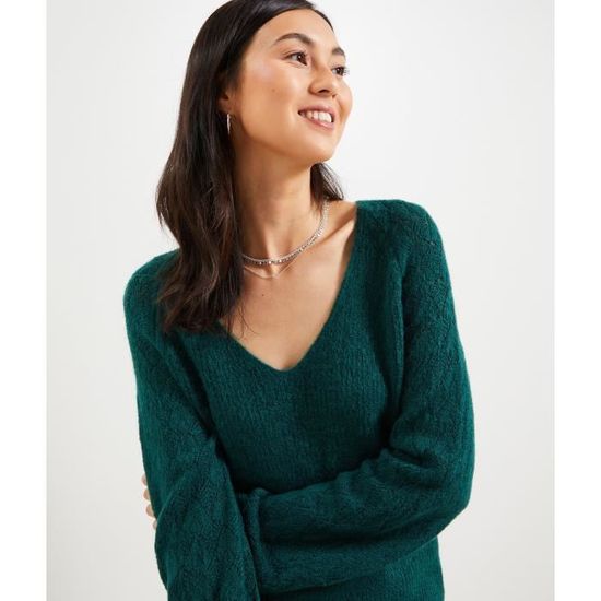 Pull Femme En Maille Fine Ajourée Stile Benetton - Taille L (40/42) - Jaune Viscose - Neuf Avec étiquettes