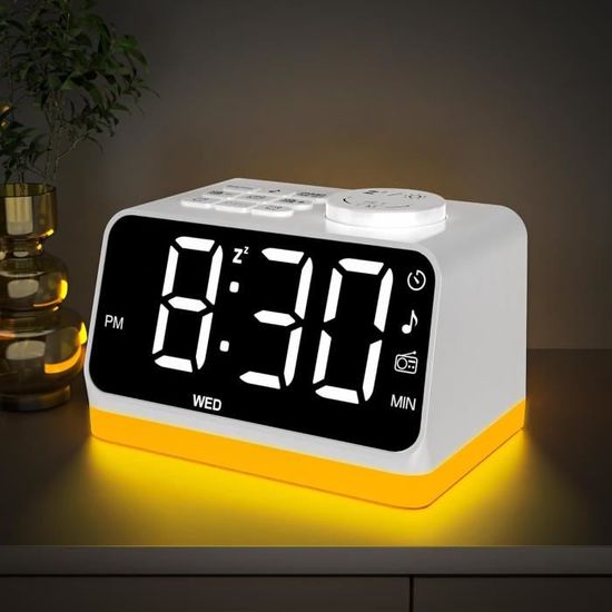 Réveil Digital AFEXOA Avec Radio FM Et Lumières Colorées | Double Alarme, Ports USB, Sons Apaisants