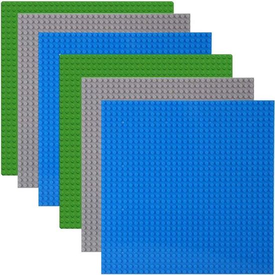 WYSWYG Lot De 6 Plaques De Base 25x25 Cm – Compatibles Lego – Vert, Gris, Bleu – 32x32 Picots – Construction Solide
