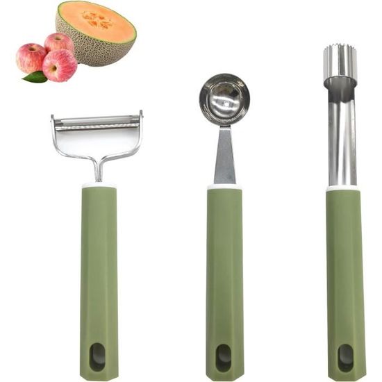 2 Pièces Outil à Découper Les Fruits – Cuillère à Melon Boule Et Spatule, En Acier Inoxydable