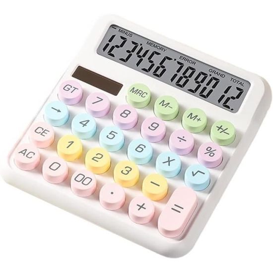 Calculatrice Mécanique Portable 12 Chiffres - Grand écran LCD, Gros Boutons, Coloris Variés, Pour Bureau Et école