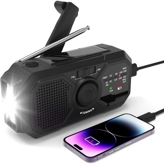 Radio d'urgence solaire 10000mAh – Charge USB, LED, AM/FM/NOAA – Mon Enseigne Lumineuse