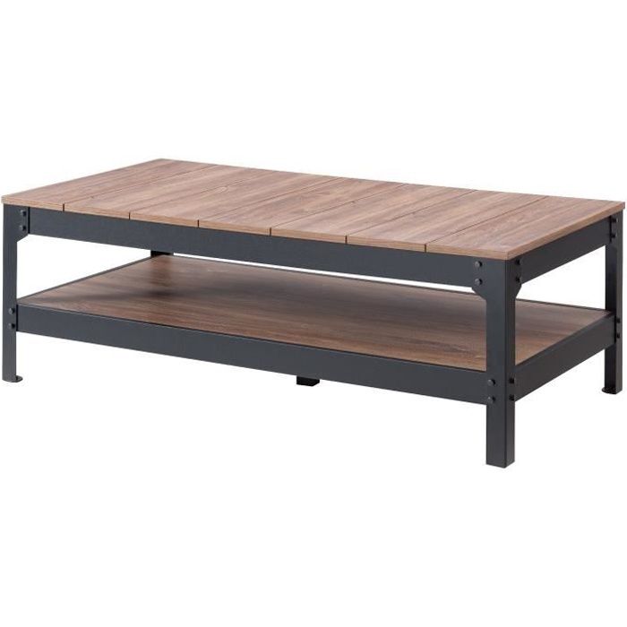 Industrie Table Basse Style Industriel Effet Bois Et Noir Mat L