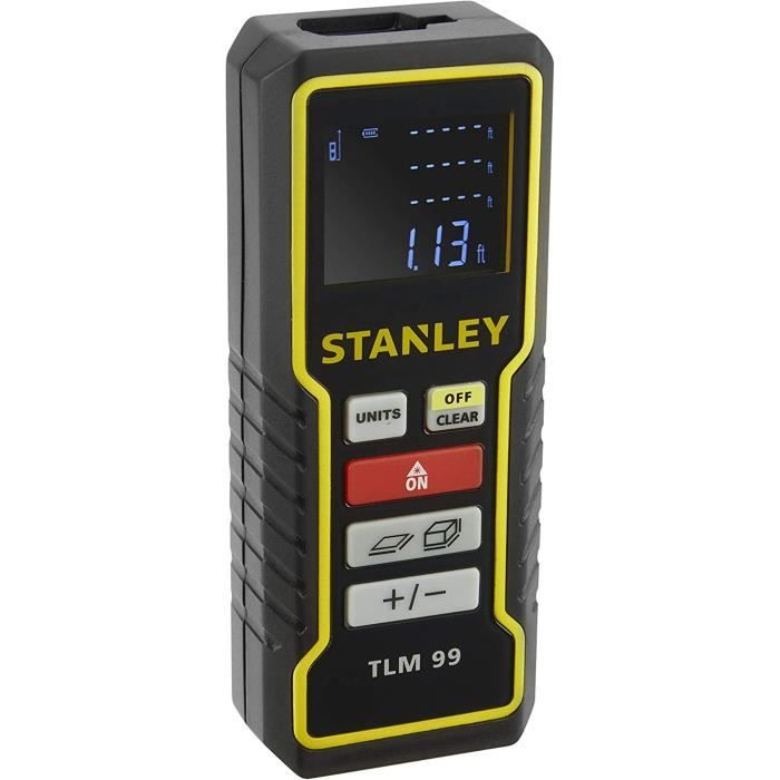 Stanley TLm99 Télémètre mESURE LASER - PORTÉE de 30m - PRÉCISION : +/-2mm - 4 FONCTIONS + ADDITIONS / SOUSTRACTIONS - Indicateur de