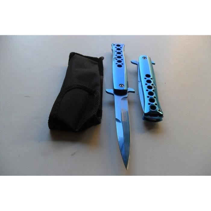 Couteau Style Titane Chromé Bleu Usa Design Lame Fine Acier Inoxydable - LaPetiteCaverne