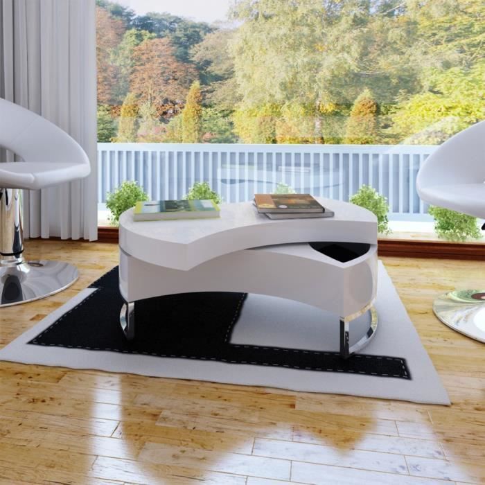 P56 Table basse pivotante en MDF blanche brillante laquee