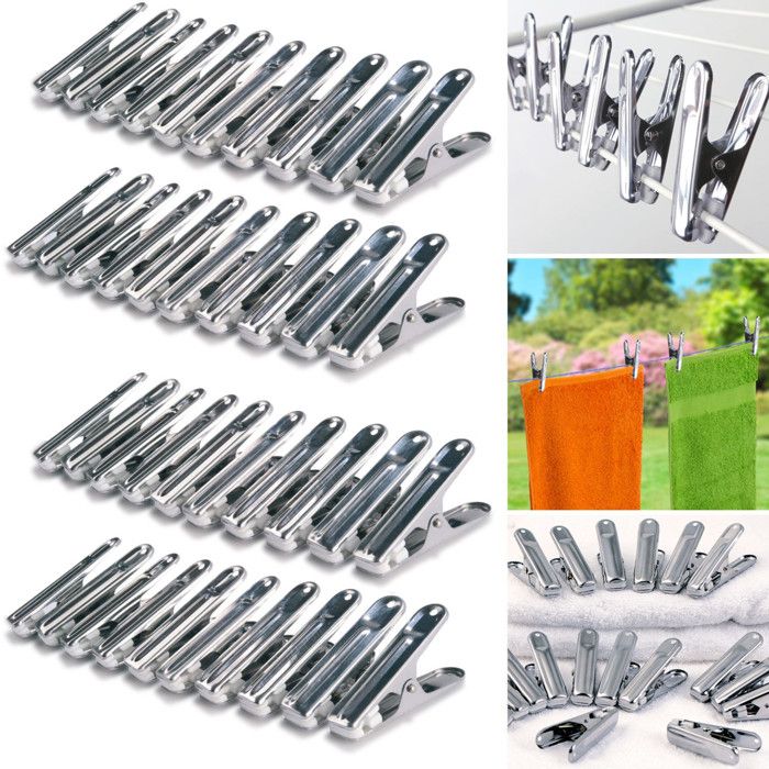 ID MARKET - 40 pinces à linge inox, pinces incassables, inusables, ne rouillent pas