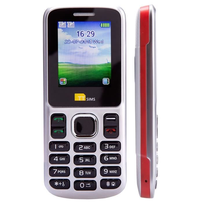 TTsims - Double Sim. TT130 Téléphone portable - appareil photo - Bluetooth - Torche incluse - Radio - Lecteurs MP3 et MP4 - ROUGE