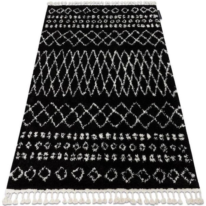 Tapis BERBER ETHNIC G3802 noir et blanc Franges berbère marocain shaggy - 140x190 cm