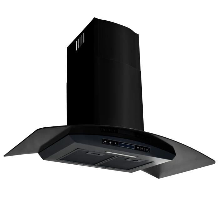 Hotte îlot Hotte de cuisine inclinée murale Acier inoxydable 756 m³-h 90 cm Noir#9846