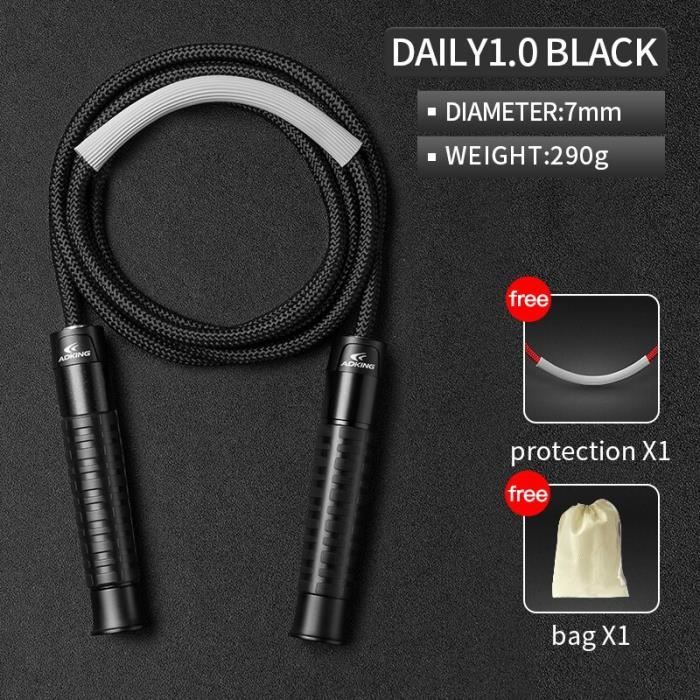 Accessoires Fitness - Musculation,Cordes à sauter lestées ADKING Corde à sauter réglable de 3m pour entraînement - Type 1.0 black