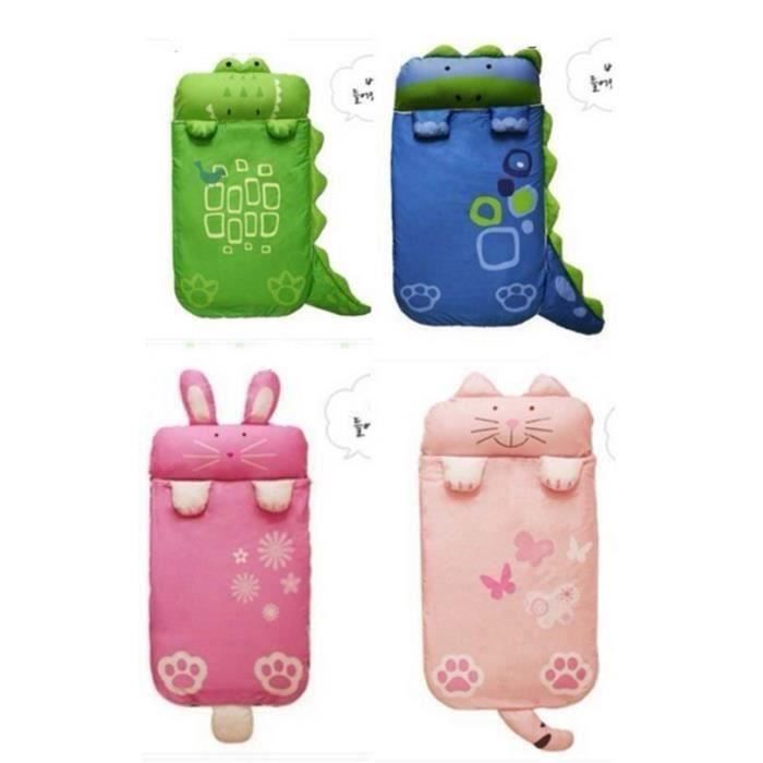 Sac de Couchage Enfant Cotton Enfant avec Oreiller Sac de Couchage 140*60cm (Crocodile Vert) Convient aux enfants jusqu'à 1,1 D03D2