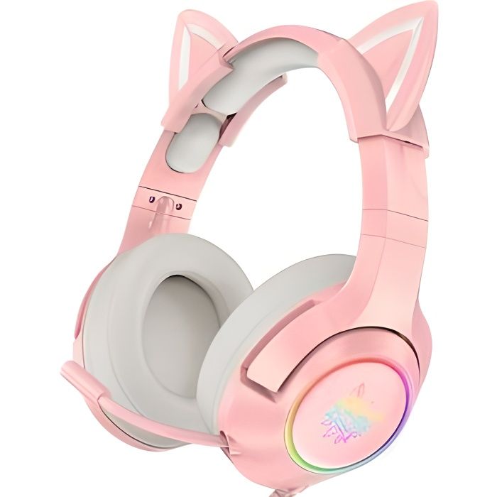 ONIKUMA K9 Casques Filaires Rose avec Ajustement du Volume du Micro pour Xbox One, PS4, PC, Casque Amovible pour Oreille de Chat