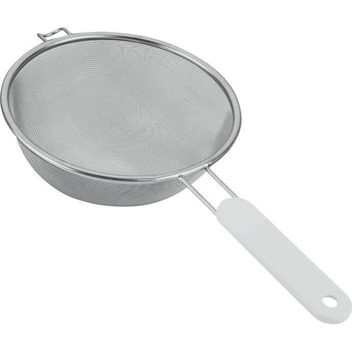 Passoire tamis à manche - D : 16 cm - inox et plastique - blanc