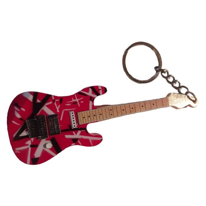 Porte-clés en bois peint en forme de guitare Van Halen